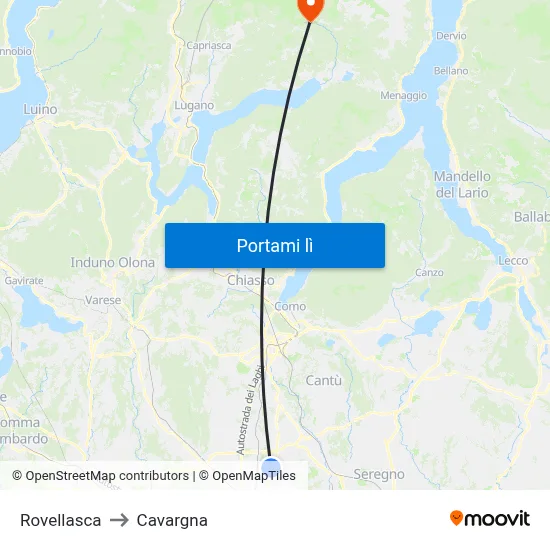Rovellasca to Cavargna map
