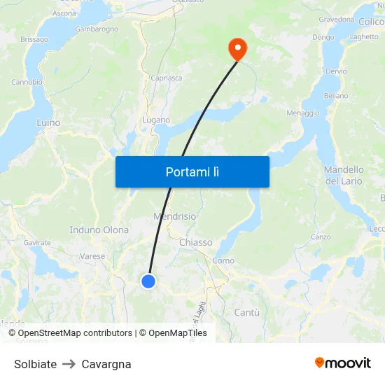 Solbiate to Cavargna map