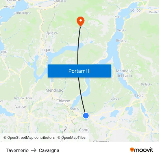 Tavernerio to Cavargna map