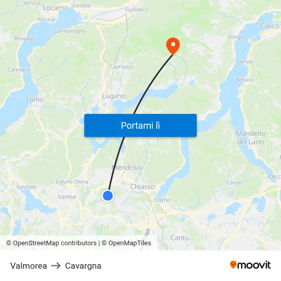 Valmorea to Cavargna map