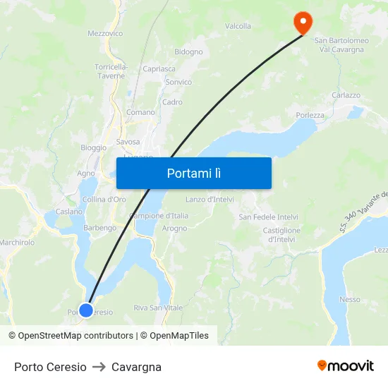 Porto Ceresio to Cavargna map
