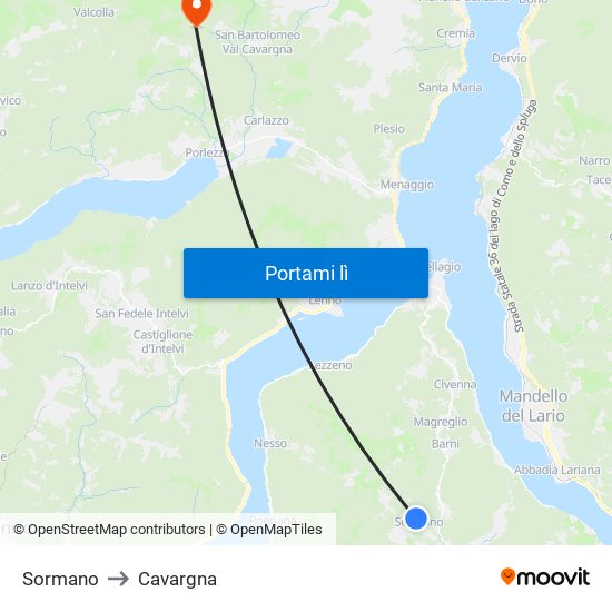 Sormano to Cavargna map