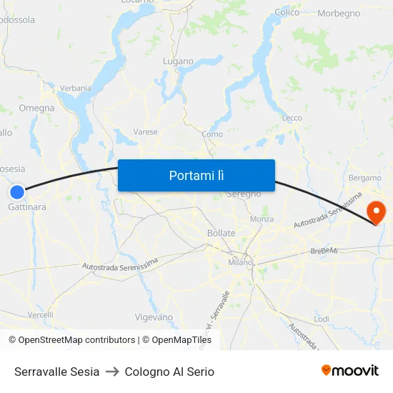 Serravalle Sesia to Cologno Al Serio map