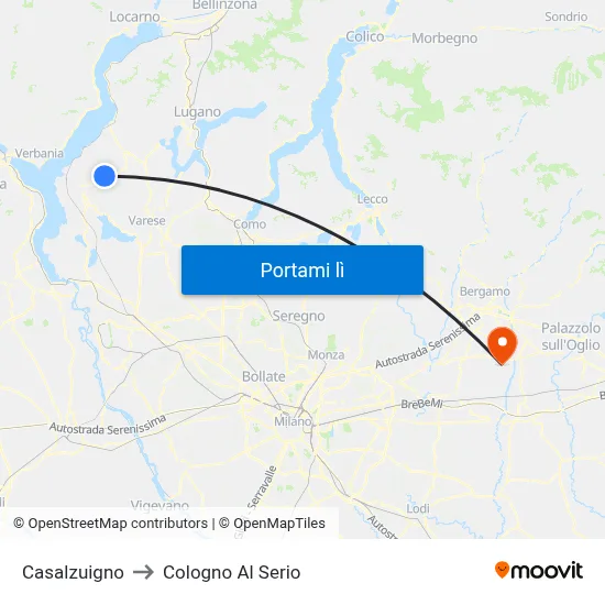 Casalzuigno to Cologno Al Serio map