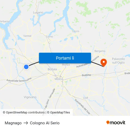 Magnago to Cologno Al Serio map