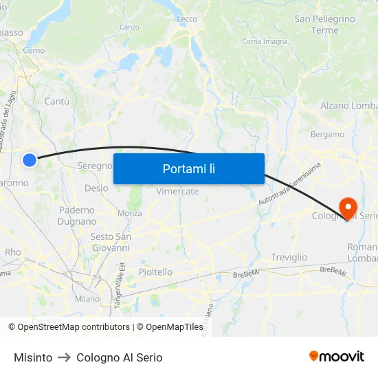 Misinto to Cologno Al Serio map