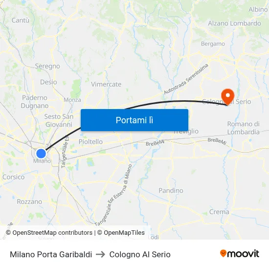 Milano Porta Garibaldi to Cologno Al Serio map
