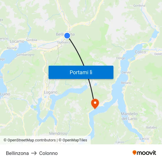 Bellinzona to Colonno map