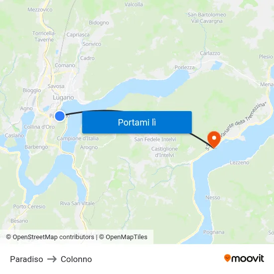 Paradiso to Colonno map