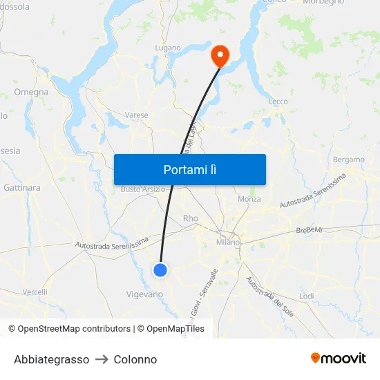 Abbiategrasso to Colonno map