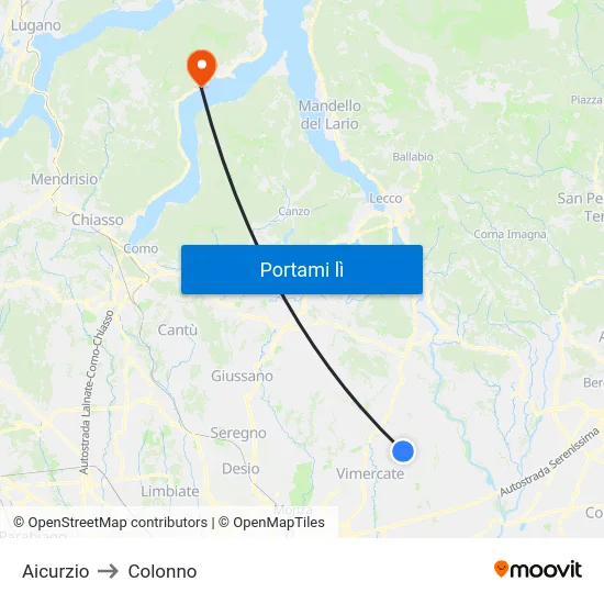 Aicurzio to Colonno map