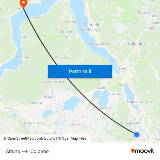 Airuno to Colonno map