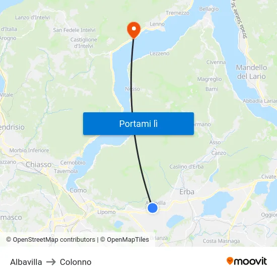 Albavilla to Colonno map