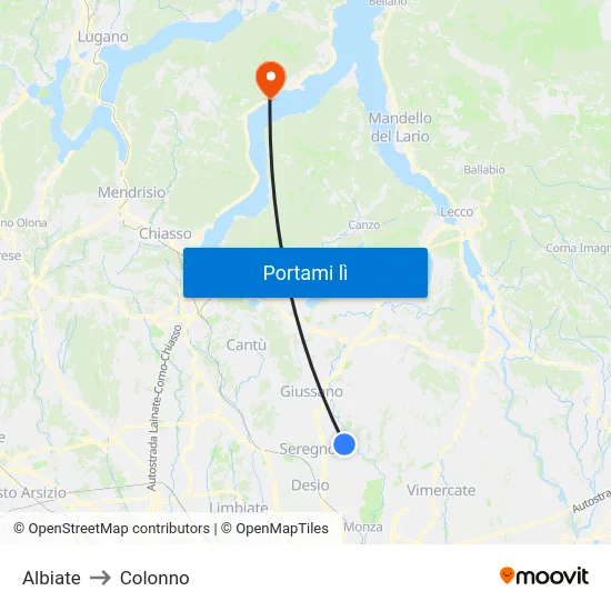 Albiate to Colonno map