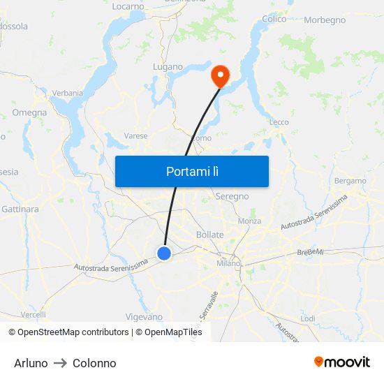 Arluno to Colonno map