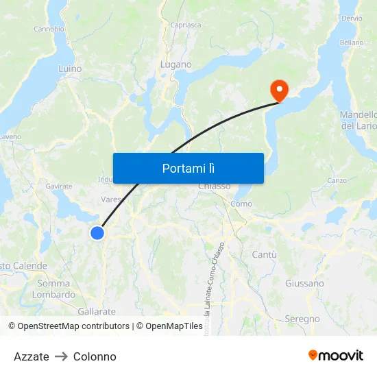 Azzate to Colonno map