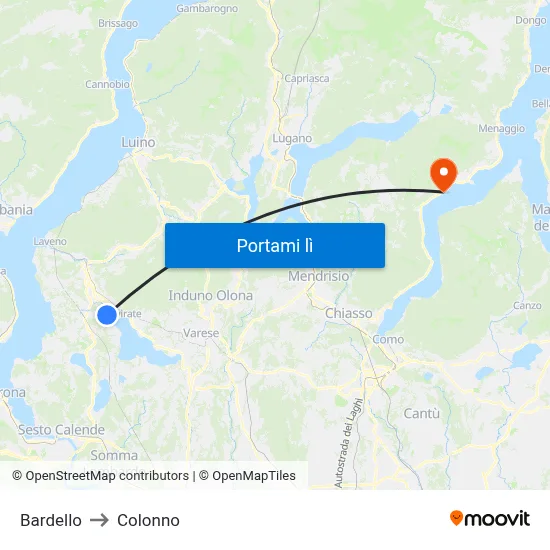 Bardello to Colonno map