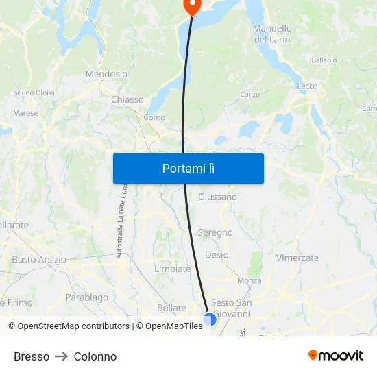 Bresso to Colonno map
