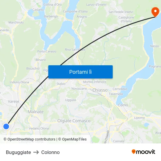 Buguggiate to Colonno map
