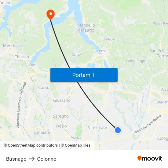 Busnago to Colonno map