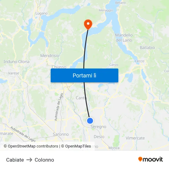 Cabiate to Colonno map