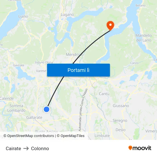 Cairate to Colonno map