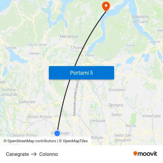 Canegrate to Colonno map