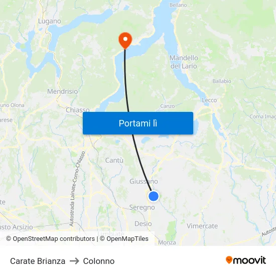 Carate Brianza to Colonno map