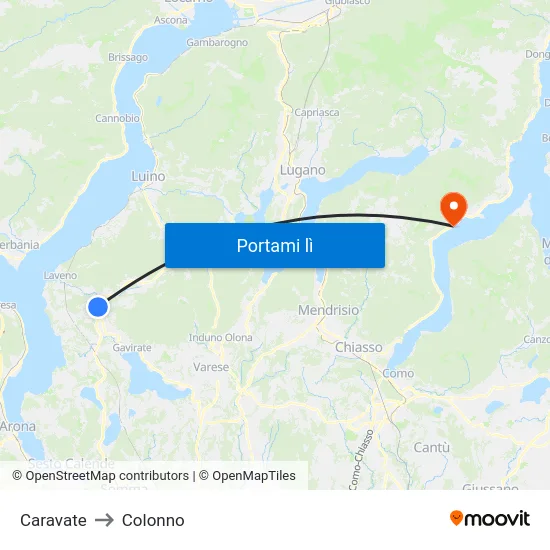 Caravate to Colonno map