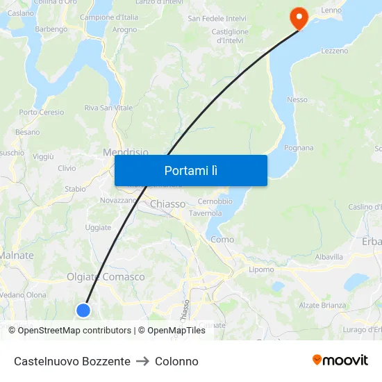 Castelnuovo Bozzente to Colonno map