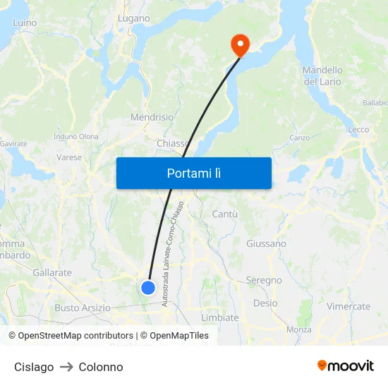 Cislago to Colonno map