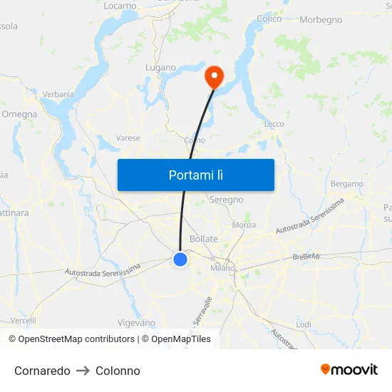 Cornaredo to Colonno map