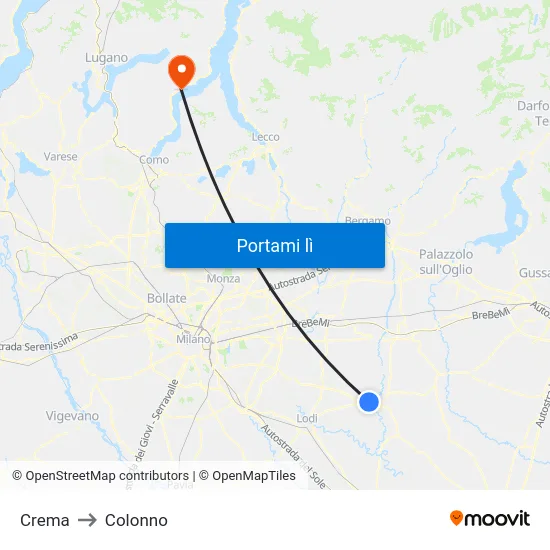 Crema to Colonno map