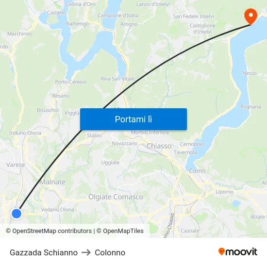 Gazzada Schianno to Colonno map