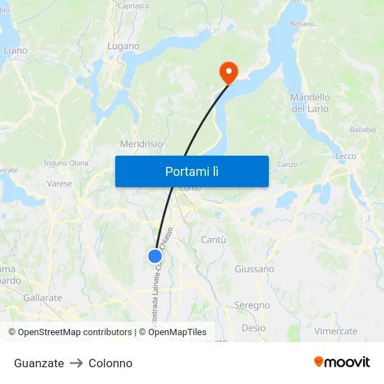 Guanzate to Colonno map