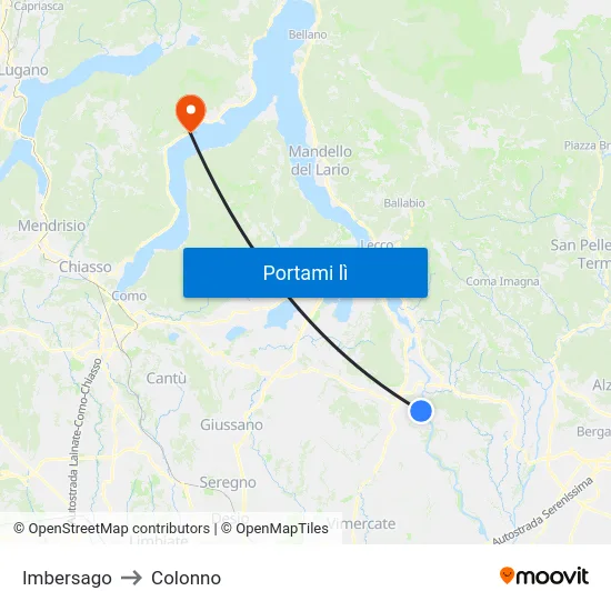 Imbersago to Colonno map