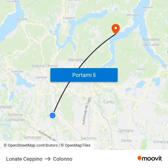 Lonate Ceppino to Colonno map