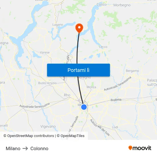 Milano to Colonno map