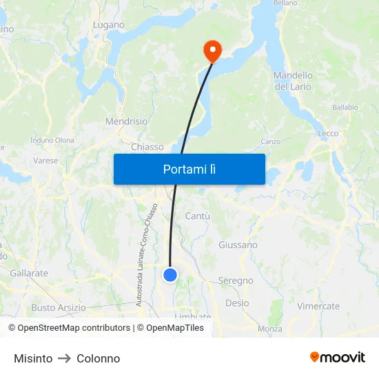 Misinto to Colonno map