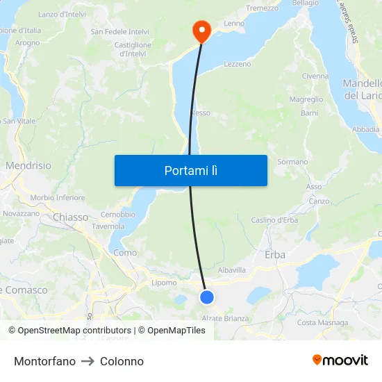 Montorfano to Colonno map