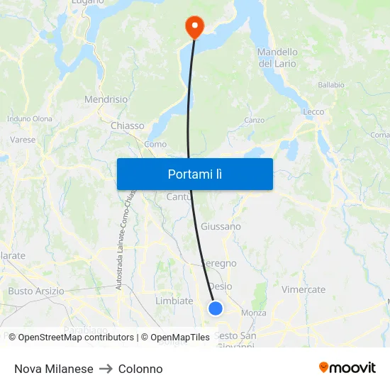 Nova Milanese to Colonno map