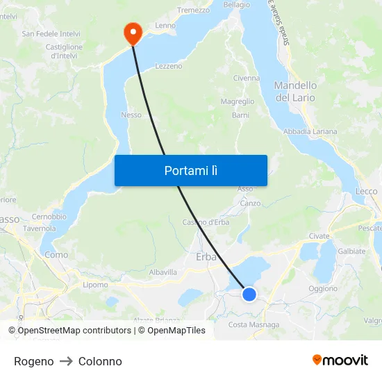 Rogeno to Colonno map
