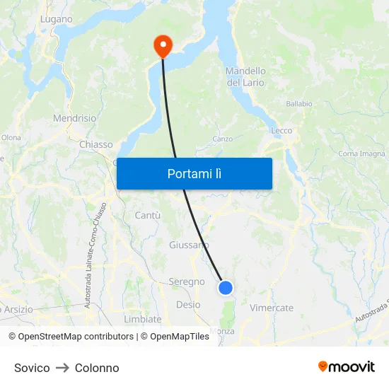 Sovico to Colonno map