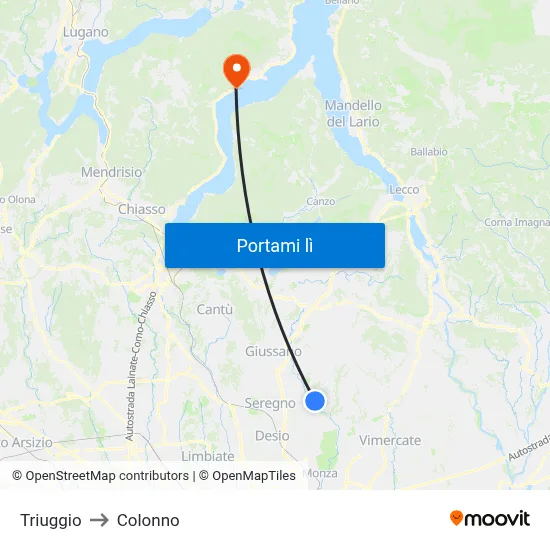 Triuggio to Colonno map