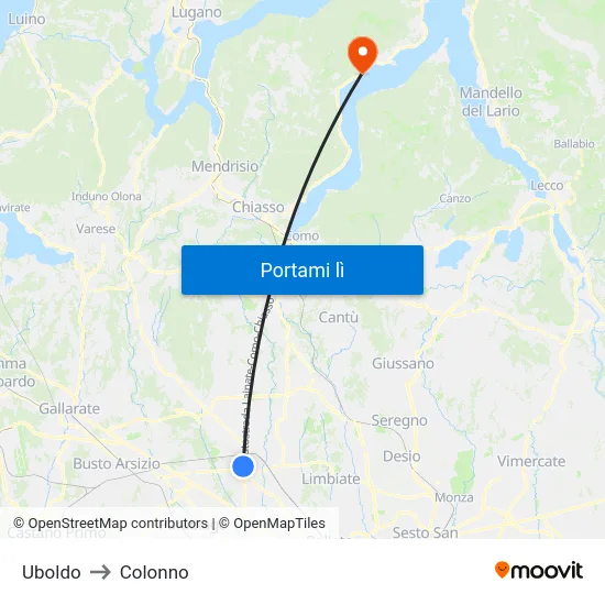Uboldo to Colonno map