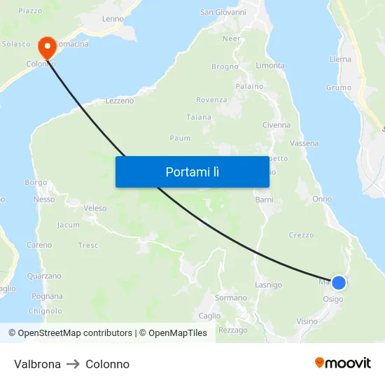 Valbrona to Colonno map