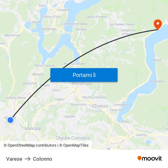 Varese to Colonno map