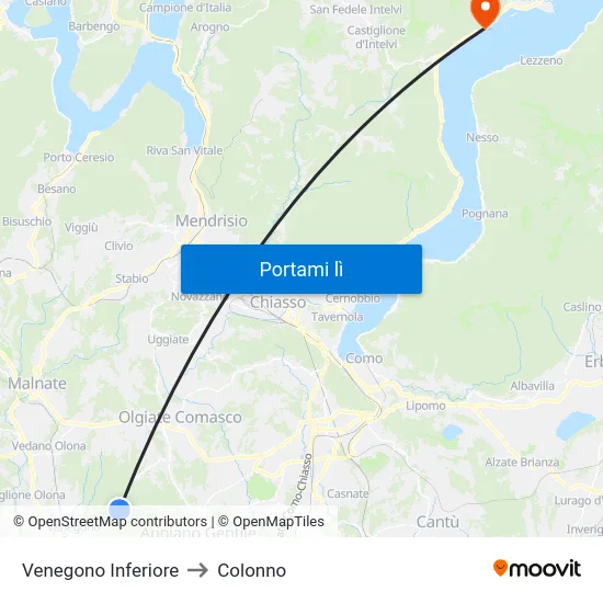 Venegono Inferiore to Colonno map