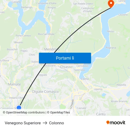 Venegono Superiore to Colonno map