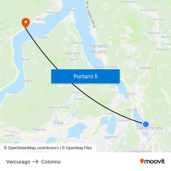 Vercurago to Colonno map